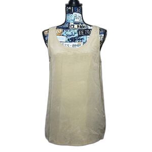 Two VINCE CAMUTO Silk Tank Top Raw Edge Scoop Neck Textured Flowy Top Pocket‎ S